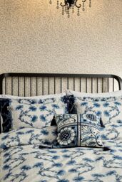 V & A 'Scrolling Carnation' Cotton Cushion in Blue - Size: 45 cm x 45 cm - thumbnail 3
