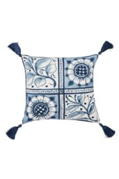 V & A 'Scrolling Carnation' Cotton Cushion in Blue - Size: 45 cm x 45 cm