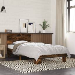 Berkfield Home Bed Frame without Mattress Smoked Oak 90x200 cm in Brown - thumbnail 2