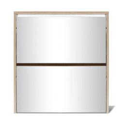 Berkfield Home Shoe Cabinet 2-Layer Mirror Oak 63x17x67 cm in Light Tan - Size: 63 x 17 x 67 cm - thumbnail 4