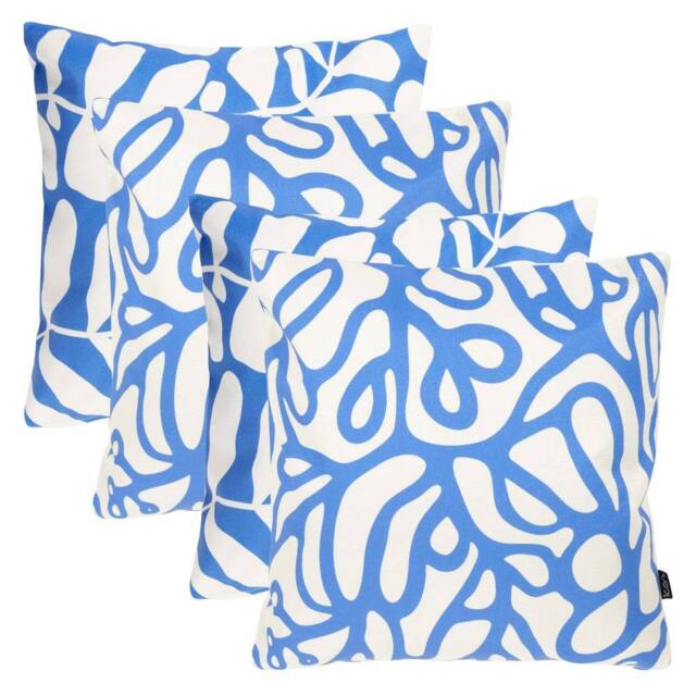 icon 4PK Cushion x 2 Squiggle Leaf Blue, x2 Abstract Leaf Blue - image 1