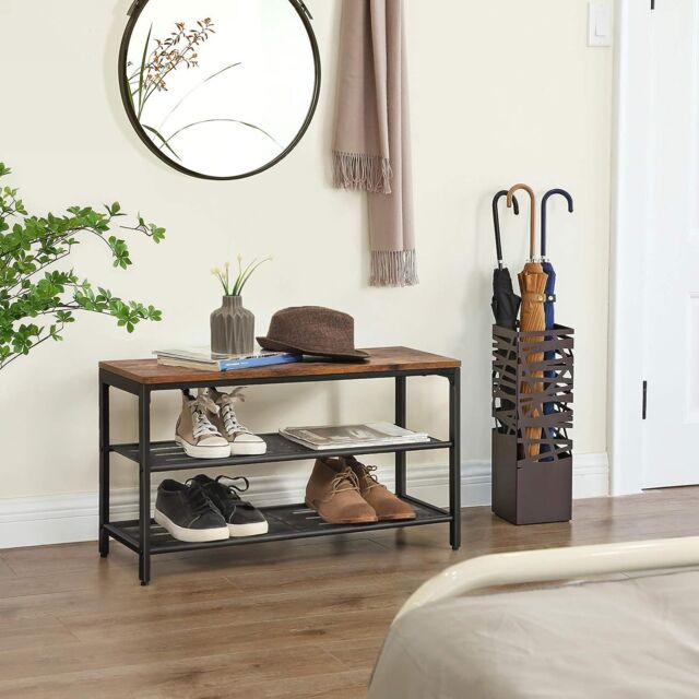VASAGLE Industrial Shoe Storage Bench Mesh Shelves Metal Design in Brown - image 1