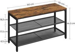 VASAGLE Industrial Shoe Storage Bench Mesh Shelves Metal Design in Brown - thumbnail 3