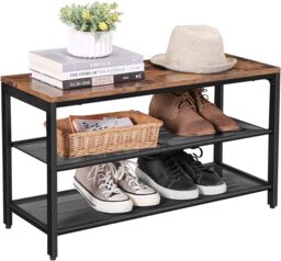 VASAGLE Industrial Shoe Storage Bench Mesh Shelves Metal Design in Brown - thumbnail 4