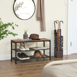 VASAGLE Industrial Shoe Storage Bench Mesh Shelves Metal Design in Brown - thumbnail 1