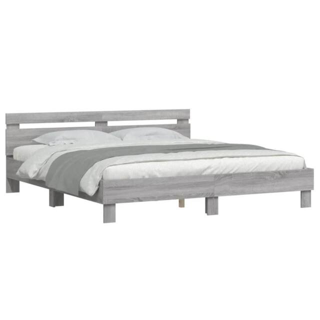 Berkfield Home Durable Bed Frame with LED without Mattress Grey Sonoma 160x200 cm - image 1