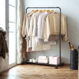 Pirlo Plush Metal Clothes Rack Rail on Wheels With Storage Shelf in Black - thumbnail 4