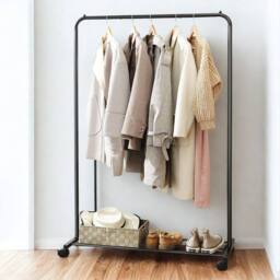 Pirlo Plush Metal Clothes Rack Rail on Wheels With Storage Shelf in Black - thumbnail 2
