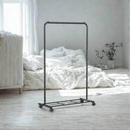 Pirlo Plush Metal Clothes Rack Rail on Wheels With Storage Shelf in Black - thumbnail 6