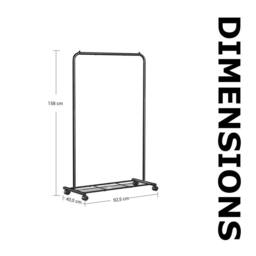 Pirlo Plush Metal Clothes Rack Rail on Wheels With Storage Shelf in Black - thumbnail 9