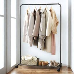 Pirlo Plush Metal Clothes Rack Rail on Wheels With Storage Shelf in Black - thumbnail 3