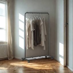 Pirlo Plush Metal Clothes Rack Rail on Wheels With Storage Shelf in Black - thumbnail 5