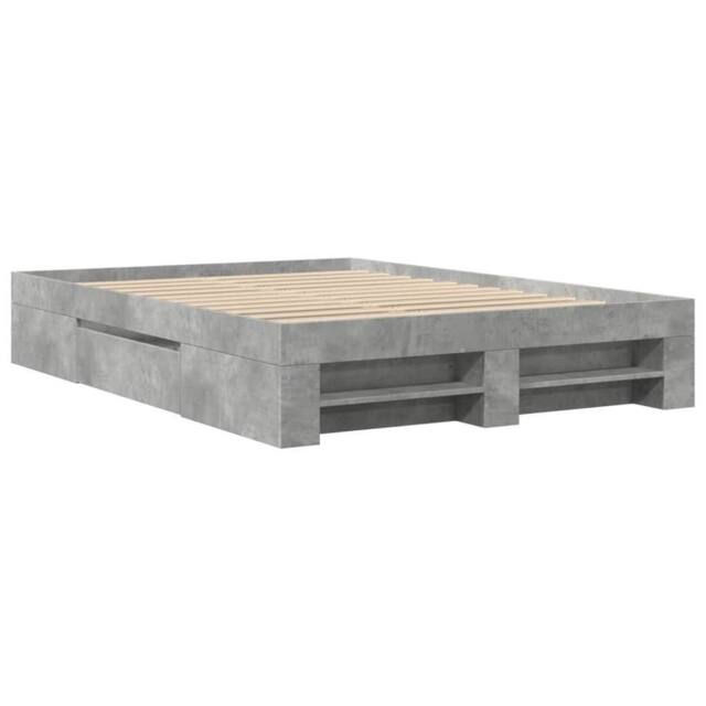 Berkfield Home Durable Bed Frame without Mattress Concrete Grey 135x190cm Engine - Size: 135x190 cm - image 1