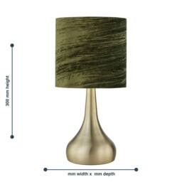 First Choice Lighting Set of 2 Romana - Antique Brass Touch Table Lamps Green Crushed Velvet in Bronze - thumbnail 6