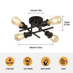 Pheashine Black 28cm 4-Light Semi-Flush Ceiling Light E27 Vintage Industrial - thumbnail 7