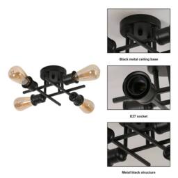Pheashine Black 28cm 4-Light Semi-Flush Ceiling Light E27 Vintage Industrial - thumbnail 3