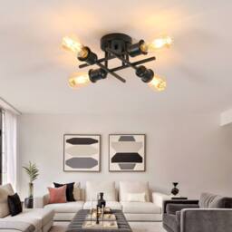 Pheashine Black 28cm 4-Light Semi-Flush Ceiling Light E27 Vintage Industrial - thumbnail 2