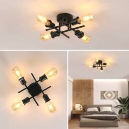 Pheashine Black 28cm 4-Light Semi-Flush Ceiling Light E27 Vintage Industrial - thumbnail 4