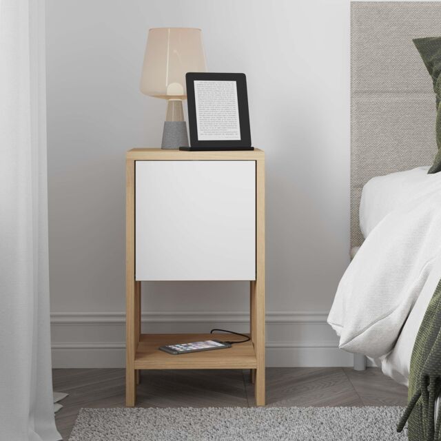 Decortie Ema 30cm Compact Bedside Cabinet, 1-Drawer Dark Brown in Off-White - Size: 1 Pack - image 1