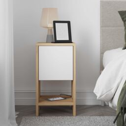 Decortie Ema 30cm Compact Bedside Cabinet, 1-Drawer Dark Brown in Off-White - Size: 1 Pack - thumbnail 1