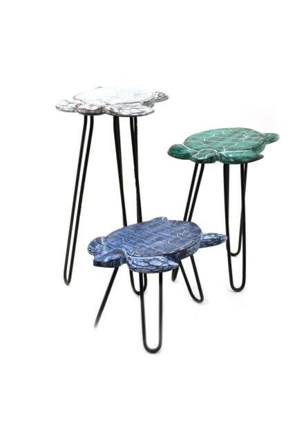 KDMD Set of 3 Wooden Plant Stands with Hairpin Legs - Turtles Design - image 1