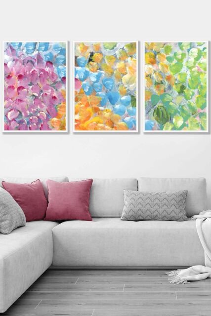 ARTZE Set of 3 White Framed Abstract Tropical Summer Fruits Wall Art in Bright Pink - Size: W33 cm x H45 cm x D20mm - image 1