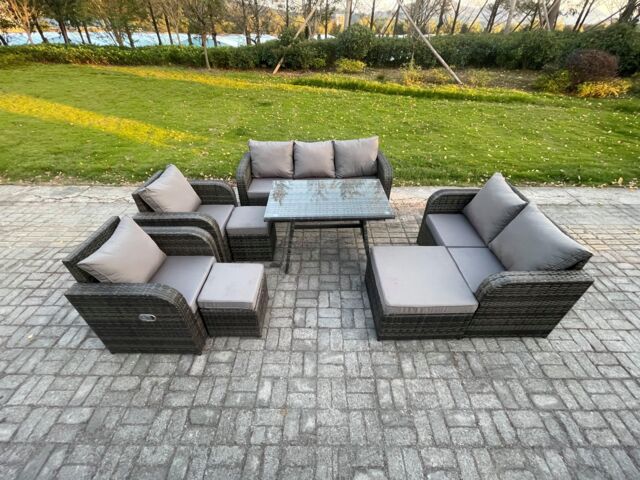 Fimous Outdoor Rattan Garden Furniture Set 10 Seater Patio Lounge Sofa Set with Dining Table 3 Footstools Dark Grey Mixed - image 1