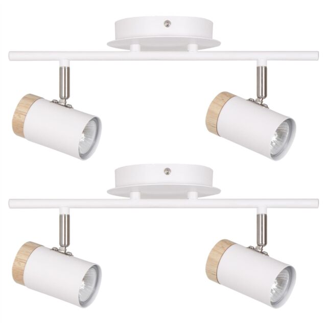 First Choice Lighting Set of 2 Stratton - White with Wood Detail Two Way Spotlights - image 1