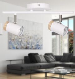 First Choice Lighting Set of 2 Stratton - White with Wood Detail Two Way Spotlights - thumbnail 4
