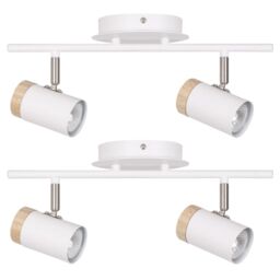 First Choice Lighting Set of 2 Stratton - White with Wood Detail Two Way Spotlights - thumbnail 1