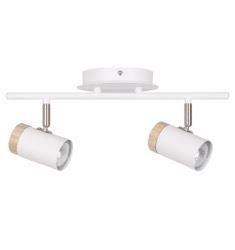 First Choice Lighting Set of 2 Stratton - White with Wood Detail Two Way Spotlights - thumbnail 2
