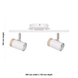 First Choice Lighting Set of 2 Stratton - White with Wood Detail Two Way Spotlights - thumbnail 6