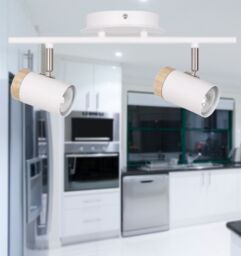 First Choice Lighting Set of 2 Stratton - White with Wood Detail Two Way Spotlights - thumbnail 5