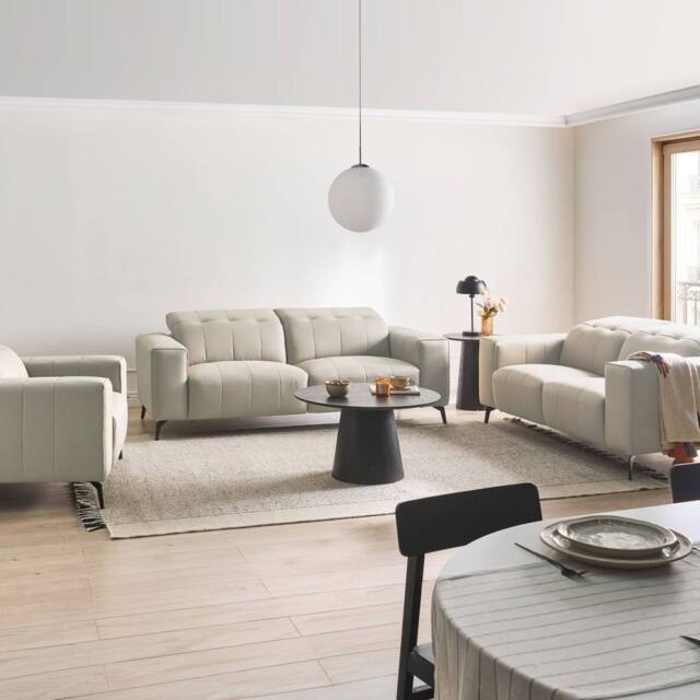 Wyld and Coco 3-Piece Sofa Set Light Beige Faux Leather Adjustable Headrests - image 1