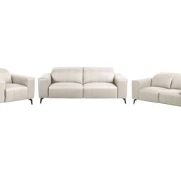 Wyld and Coco 3-Piece Sofa Set Light Beige Faux Leather Adjustable Headrests - thumbnail 2
