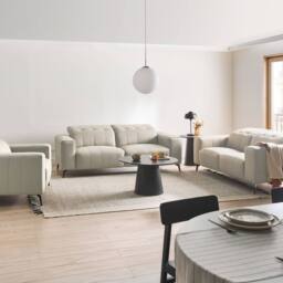 Wyld and Coco 3-Piece Sofa Set Light Beige Faux Leather Adjustable Headrests - thumbnail 1