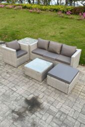 Fimous Light Grey Lounge Outdoor PE Rattan Garden Furniture Set Wicker Sofa Set Square Coffee Table - thumbnail 1