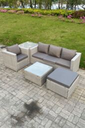 Fimous Light Grey Lounge Outdoor PE Rattan Garden Furniture Set Wicker Sofa Set Square Coffee Table - thumbnail 2