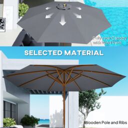 OUTSUNNY Wooden Garden Parasol with Rope Pulley Mechanism, Dark Grey - thumbnail 4