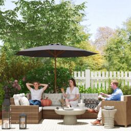 OUTSUNNY Wooden Garden Parasol with Rope Pulley Mechanism, Dark Grey - thumbnail 1