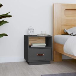 Berkfield Home Bedside Cabinet Grey 40x34x45 cm Solid Wood Pine - Size: 40 x 34 x 45 cm - thumbnail 1