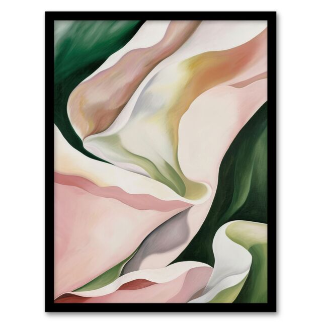 Artery8 Fabric Folds Pink Green Abstract Watercolour Framed Art Print - Size: A4 - image 1