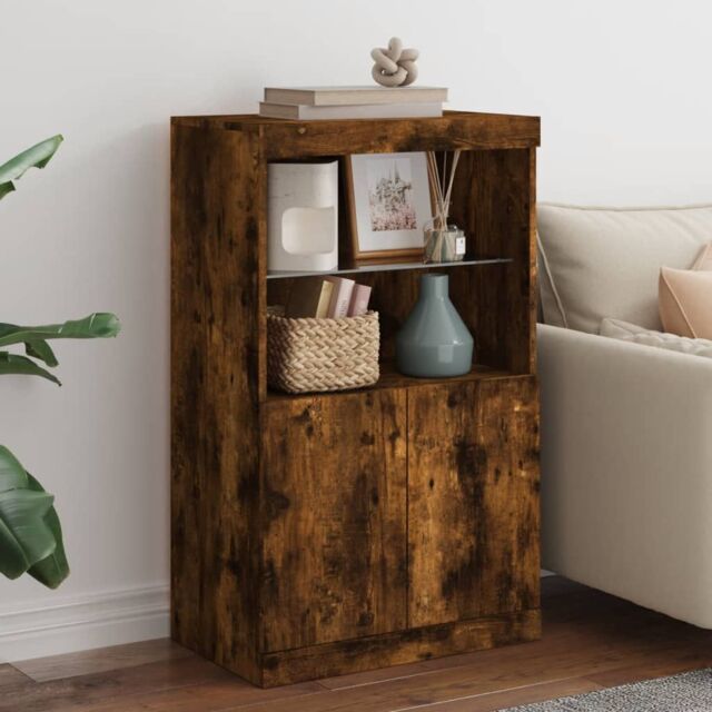 Berkfield Home Sideboard with LED Lights Smoked Oak 60.5x37x100 cm in Brown - image 1
