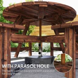 OUTSUNNY Wooden Garden Dining Set with Parasol Hole for Outdoor in Dark Brown - thumbnail 4