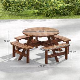 OUTSUNNY Wooden Garden Dining Set with Parasol Hole for Outdoor in Dark Brown - thumbnail 3