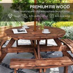 OUTSUNNY Wooden Garden Dining Set with Parasol Hole for Outdoor in Dark Brown - thumbnail 5