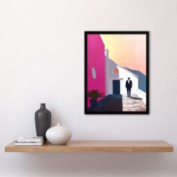 Artery8 Man In Tuxedo Minimalist Mexican Patio Porch Framed Art Print in Pink - Size: A4 - thumbnail 4
