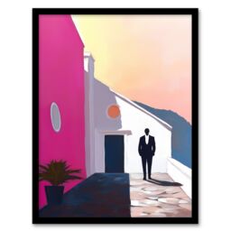 Artery8 Man In Tuxedo Minimalist Mexican Patio Porch Framed Art Print in Pink - Size: A4 - thumbnail 1