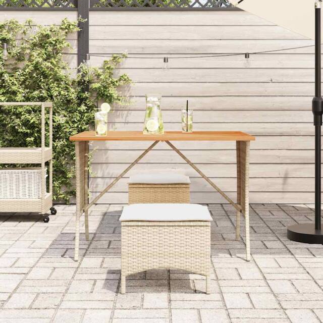 Berkfield Home Garden Table with Acacia Wood Top Beige 105x75x72 cm Poly Rattan - Size: 105 x 75 x 72 cm - image 1