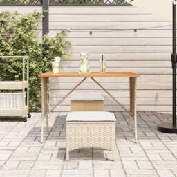 Berkfield Home Garden Table with Acacia Wood Top Beige 105x75x72 cm Poly Rattan - Size: 105 x 75 x 72 cm - thumbnail 1